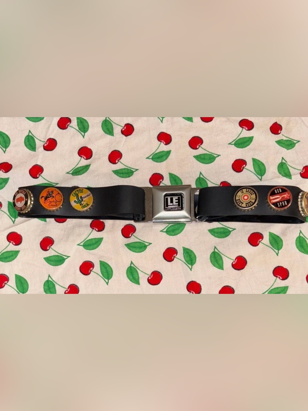 Vintage Soda Bottle Cap Seat Belt Buckle Belt by Little Earth- unisex size small